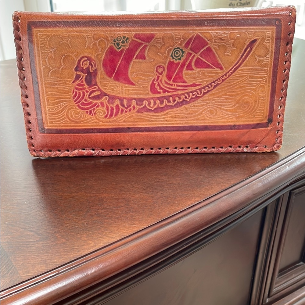 Vintage Leather Wallet with Nautical Design